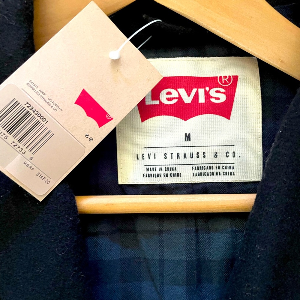 Levi’s black pea coat.